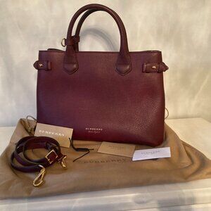 Auth. Burberry Leather & House Check Medium Banner Handbag With Strap *MINT*